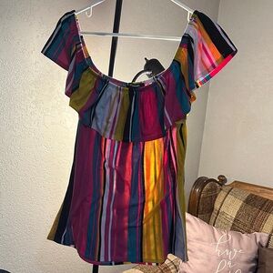 Colorful Striped Women's Ruffle Top